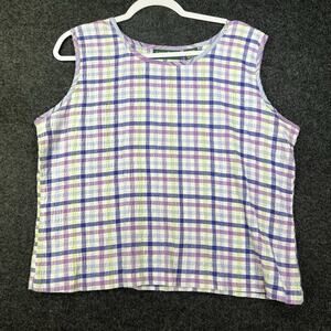 Lemon Grass Purple Plaid Seersucker Tank Top Size XL Spring colorful Cottagecore